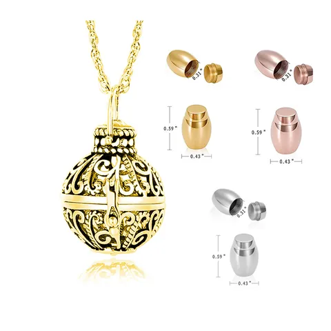 Stainless Steel Round Hollow Cremation Urn Necklace For Ashes Memorial Pendant Jewelry For Men Women With Opening Funnel Kit