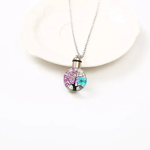 Glass Dried Flower Cremation Urn Necklace For Ashes Memorial Locket Pendant Electroplated Metal Chain For Women Jewelry