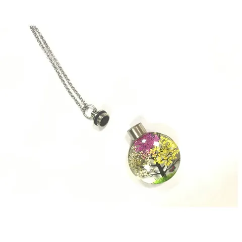 Glass Dried Flower Cremation Urn Necklace For Ashes Memorial Locket Pendant Electroplated Metal Chain For Women Jewelry