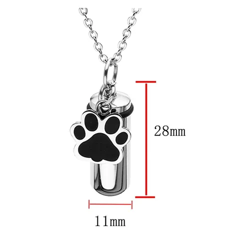 Collar Urna Botella de Perfume Cilíndrico Acero de Titanio Colgante Conmemorativo Abrible Joyería Huella de Pata Para Hombre Mujer