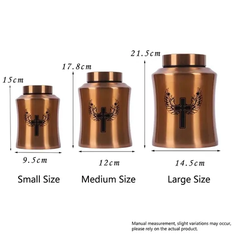 Stainless Steel Pet Cremation Urn For Ashes Memorial Jar With Winged Cross Design Brushed Metal Dog Cat Keepsake Urn