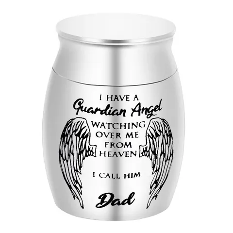 Angel Wings Memorial Cremation Urn Aluminum Alloy Keepsake Jar Silver Funeral Container For Dad Mom Family Relative Gift