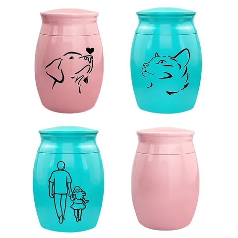Mini Haustier Urne Aluminiumlegierung Gedenkdose Kleiner Aschenhalter Für Hund Katze Familie Gedenkurnen Rosa Blau
