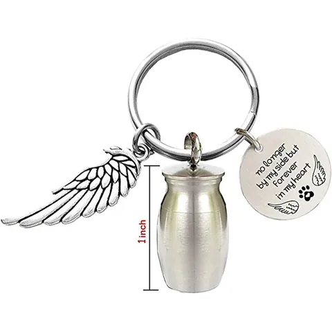 Llavero de Urna con Ala de Ángel Colgante de Cenizas Conmemorativo Llavero de Joyería de Recuerdo de Acero Inoxidable con Disco Grabado Regalo de Pérdida de Mascota Humana