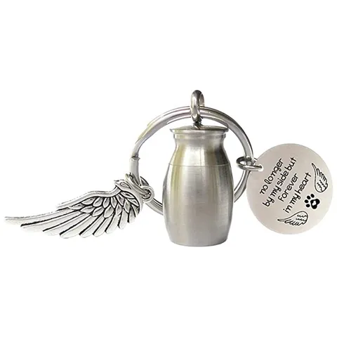 Llavero de Urna con Ala de Ángel Colgante de Cenizas Conmemorativo Llavero de Joyería de Recuerdo de Acero Inoxidable con Disco Grabado Regalo de Pérdida de Mascota Humana