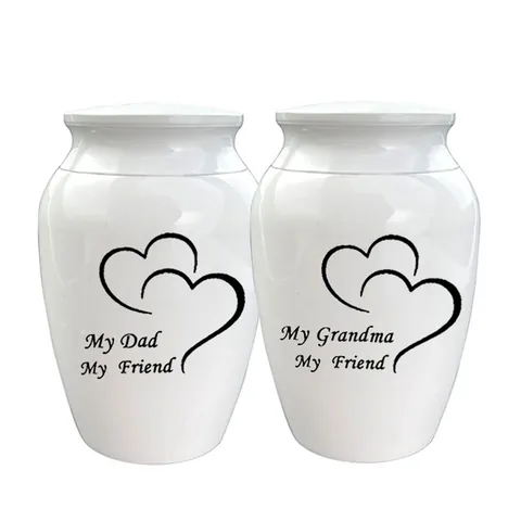 Small Cremation Urn For Human Ashes Pet Fur Memorial Keepsake Jar Aluminum Alloy White Glossy Urn Heart Pattern Dad Mom Family
