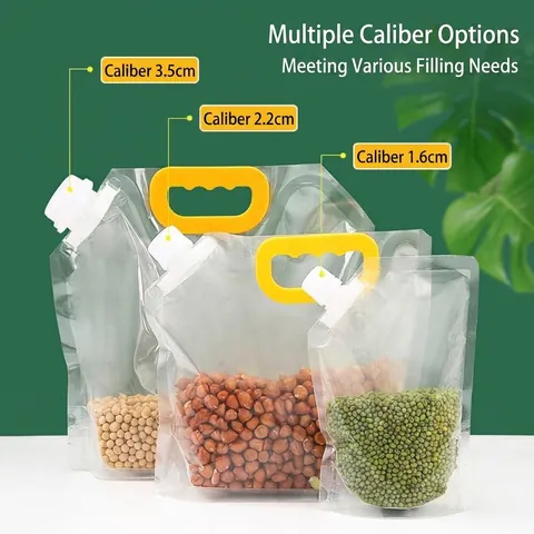 Transparent Spout Food Sealing Bags Portable Handle Moisture Proof Stand Up Pouch For Grains Rice Reusable Storage Bag