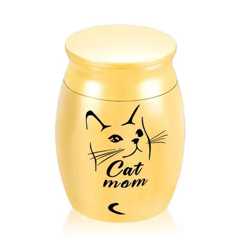 Cat Mom Memorial Urn Aluminum Alloy Mini Pet Cremation Jar Laser Engraved Cat Face Keepsake Jars For Ashes Loss Gift