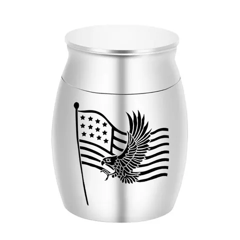 Petite Urne Cinéraire pour Cendres Humaines Urne Commémorative en Alliage d'Aluminium Motif Aigle Drapeau Américain pour Funérailles