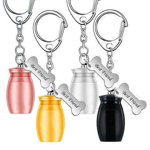 Zinc Alloy Pet Cremation Urn Keychain Pendant For Ashes Memorial Jewelry Cylinder Ash Holder With Best Friend Bone Tag Gift