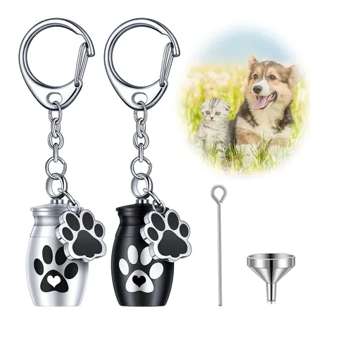 Pet Memorial Cremation Urn Keychain Aluminum Alloy Paw Print Heart Keepsake Memorial Pendant For Dog Cat Ashes Keepsake