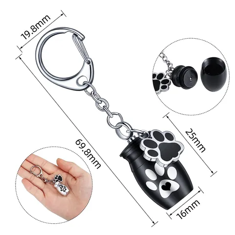 Pet Memorial Cremation Urn Keychain Aluminum Alloy Paw Print Heart Keepsake Memorial Pendant For Dog Cat Ashes Keepsake