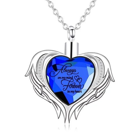 Edelstahl Herz Kremation Schmuck Urne Halskette Für Asche Engelsflügel Andenken Anhänger Forever In My Heart Strass Gedenk Halskette