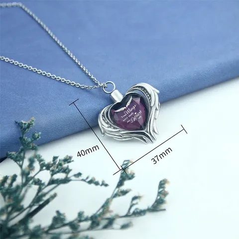 Edelstahl Herz Kremation Schmuck Urne Halskette Für Asche Engelsflügel Andenken Anhänger Forever In My Heart Strass Gedenk Halskette