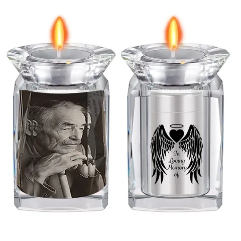 Crystal Pet Cremation Urn With Metal Liner Memorial Urn For Pet Ashes Memorial Keepsake With Candle Holder Geometric Design