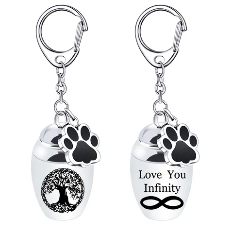 Llavero de Urna de Cremación de Acero Inoxidable para Cenizas de Mascotas Joyería Conmemorativa Árbol de la Vida Infinito Corazón Huella