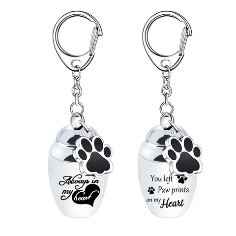 Stainless Steel Memorial Urn Keychain Small Gawu Box Hollow Pendant For Cremation Ashes Keepsake Dog Paw Print Heart Key Ring
