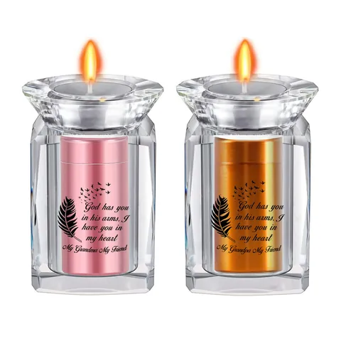 Crystal Candle Holder Cremation Urn Jar For Human Ashes Metal Keepsake Urn For Dad Mom Memorial Home Decor Decorative Jar