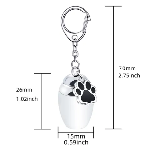 Stainless Steel Memorial Urn Keychain Small Gawu Box Hollow Pendant For Cremation Ashes Keepsake Dog Paw Print Heart Key Ring