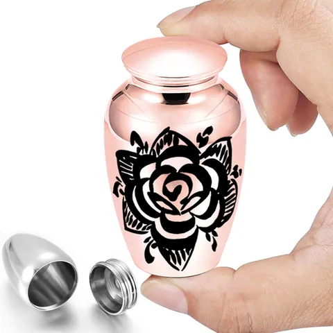 Aluminum Alloy Memorial Urn For Ashes Funeral Keepsake Cremation Jar White Rose Pattern Burial Container For Loved Ones Pets