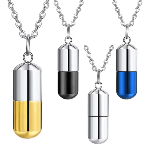 316L Stainless Steel Capsule Urn Necklace For Ashes Polished Minimalist Memorial Keepsake Pendant Cremation Jewelry For Men Women