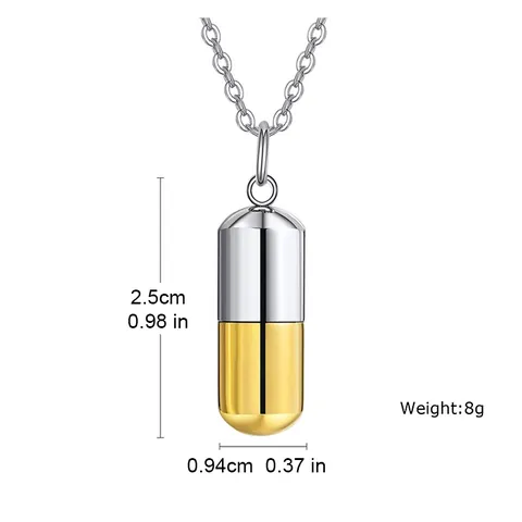 316L Stainless Steel Capsule Urn Necklace For Ashes Polished Minimalist Memorial Keepsake Pendant Cremation Jewelry For Men Women