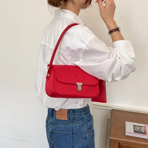 Borsa Sottoascellare Minimalista Coreana in Pelle PU Borsa Baguette Tinta Unita di Moda Con Mini Portacarte Rimovibile per Donne