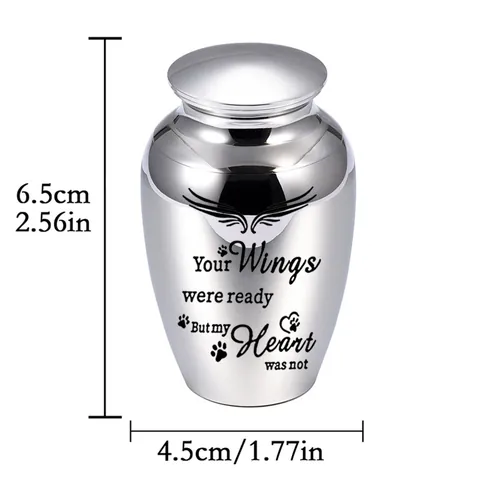 Mini Pet Cremation Urn Small Alloy Memorial Keepsake For Cat Dog Ashes With Angel Wings Paw Print Pattern Spiral Lid
