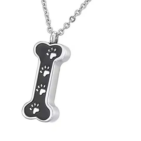 Stainless Steel Bone Shaped Pet Cremation Urn Necklace Pendant For Ashes Commemorative Dog Paw Print Memorial Jewelry For Unisex