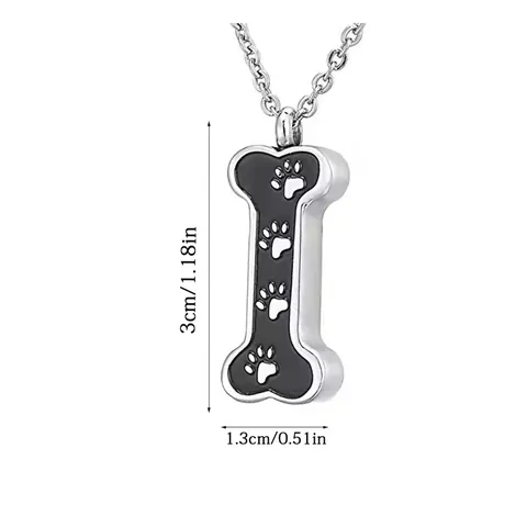 Stainless Steel Bone Shaped Pet Cremation Urn Necklace Pendant For Ashes Commemorative Dog Paw Print Memorial Jewelry For Unisex