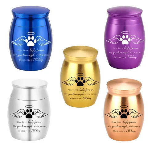 Mini Aluminum Alloy Pet Urn For Dog Cat Ash Memorial Keepsake With Wings Paw Print Small Cremation Urn Forever Memory