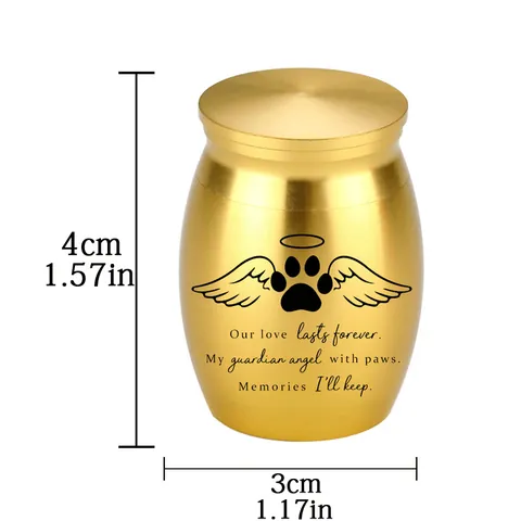 Mini Aluminum Alloy Pet Urn For Dog Cat Ash Memorial Keepsake With Wings Paw Print Small Cremation Urn Forever Memory