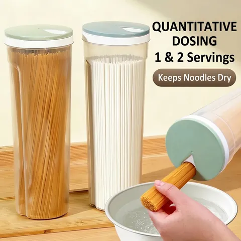 Airtight Noodle Storage Box Food Grade Plastic Spaghetti Container With Portion Control Lid Transparent Kitchen Storage Jar