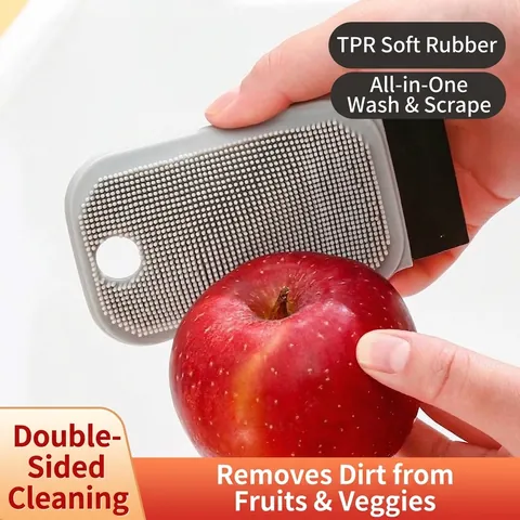 Flexible TPR Fruit Vegetable Cleaning Brush Soft Bristle Scrubber With Scraper Double Sided Kitchen Pot Pan Scouring Tool
