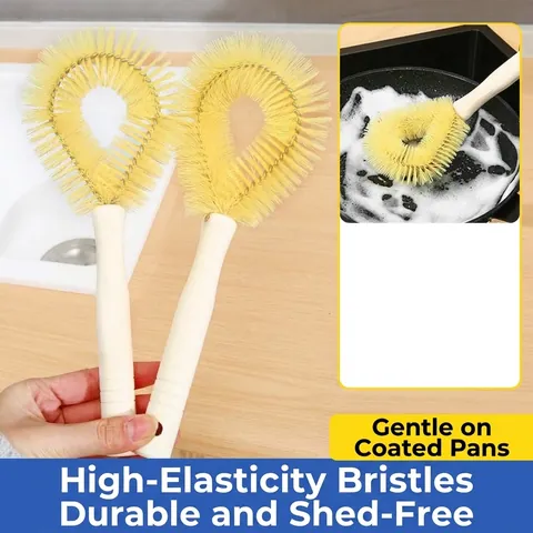 Long Handle Kitchen Pot Brush Wood Cleaning Scrubber Yellow Bristles Non-stick Oil Dish Pan Cleaning Tool For Home Kitchen