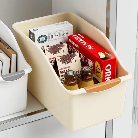 Kitchen Cabinet Storage Box With Wheels Handle Plastic Pot Pan Organizer For Spice Sundries Cupboard Storage Basket