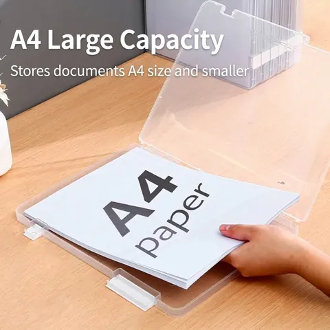 Clear Plastic File Storage Box Desktop Document Organizer Case For Stationery Certificate Test Paper Office School Home