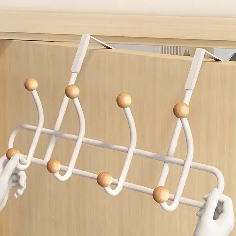 Modern Over The Door Hook Rack Punch-Free Carbon Steel Coat Hanger Storage Organizer With Wood Balls For Clothes Bags Hats