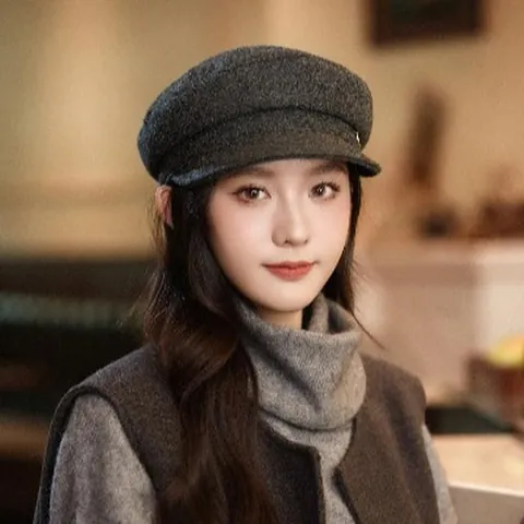 Women British Retro Cotton Newsboy Cap Autumn Winter Solid Color Flat Top Octagonal Hat Fashion Warm Baker Boy Cap Outdoor