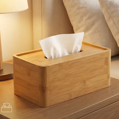 Bamboo Tissue Box Holder Rectangular Desktop Napkin Organizer For Living Room Bedroom Bathroom Kitchen Restaurant Home Office Decor