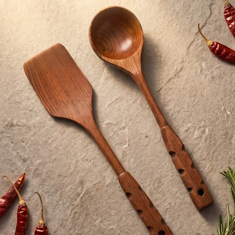 Vintage Wooden Cooking Utensil Set Natural Schima Superba Heat Resistant Spatula and Soup Spoon for Non-Stick Pan Kitchen