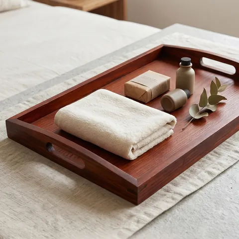 Rectangular Jujuba Wood Serving Tray With Hollow Handles Natural Grain Tea Bread Plate For Home Restaurant Hotel Modern Kitchen