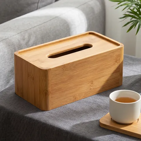 Bamboo Tissue Box Holder Rectangular Desktop Napkin Organizer For Living Room Bedroom Bathroom Kitchen Restaurant Home Office Decor