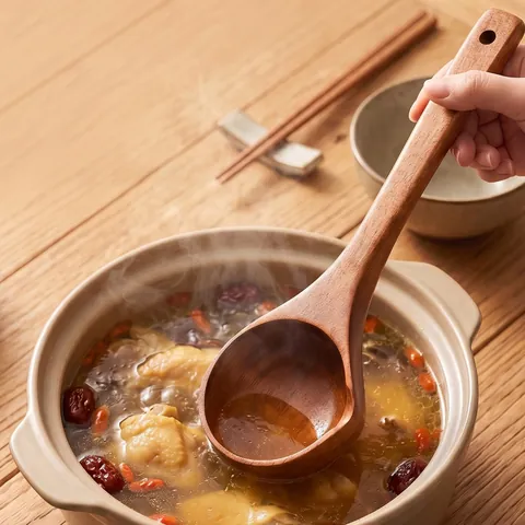 Natural Wood Large Soup Spoon With Long Handle Durable Kitchen Utensil For Cooking Serving Soup Porridge Home Restaurant Use