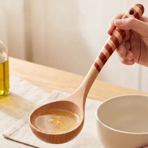 Espátula de Cocina de Madera de Haya Cuchara Mango Espiral Resistente al Calor Antiadherente Utensilios de Cocina Cuchara de Arroz