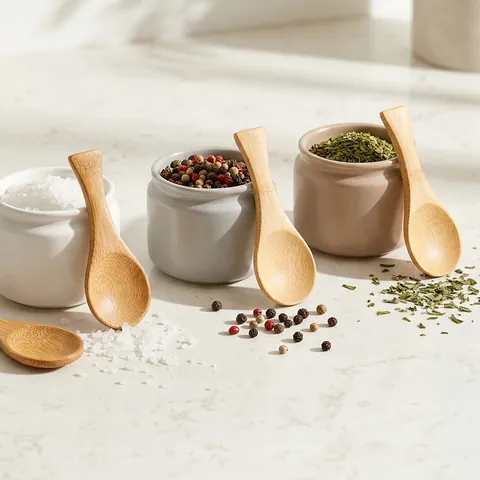 Bamboo Mini Spoon Short Handle Wide Mouth Natural Wooden Seasoning Spoon Coffee Tea Measuring Tool Dessert Scoop