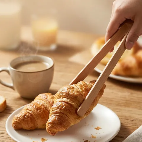 Professional Beech Wood Kitchen Food Tongs Minimalist Heat Resistant Anti Slip Bread Cake Dessert BBQ Serving Clip Baking Cooking Tool