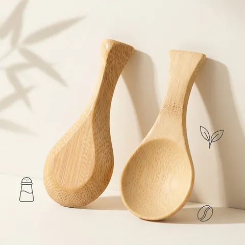 Bamboo Mini Spoon Short Handle Wide Mouth Natural Wooden Seasoning Spoon Coffee Tea Measuring Tool Dessert Scoop