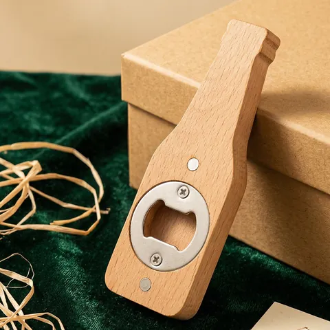 Magnetic Beech Wood Bottle Opener Creative Beer Bottle Shape Fridge Magnet For Bar Restaurant Home Kitchen Drinking Tool