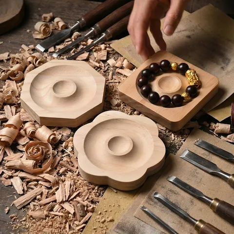 Natural Pine Wood Jewelry Display Tray For Bracelet Necklace Bead Storage Zen Style Round Square Octagon Flower Wooden Organizer Plate